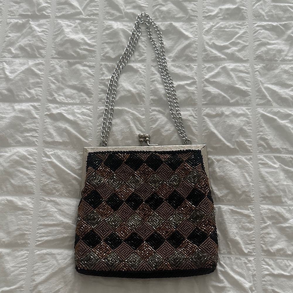 Vintage Walborg Silver and Brown Beaded Clutch.